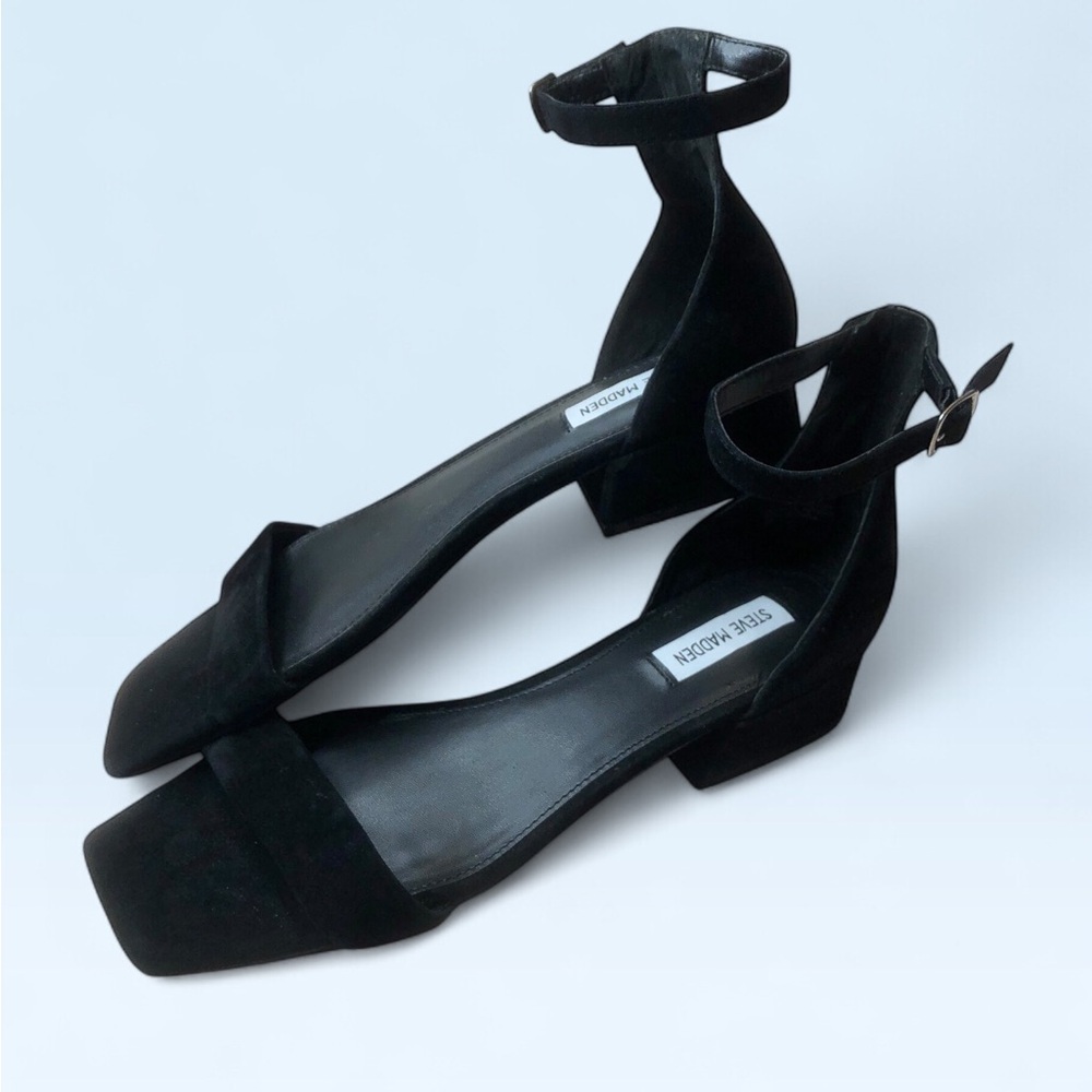 Steve Madden Black Suede Ankle-Strap Block Heel Sandals